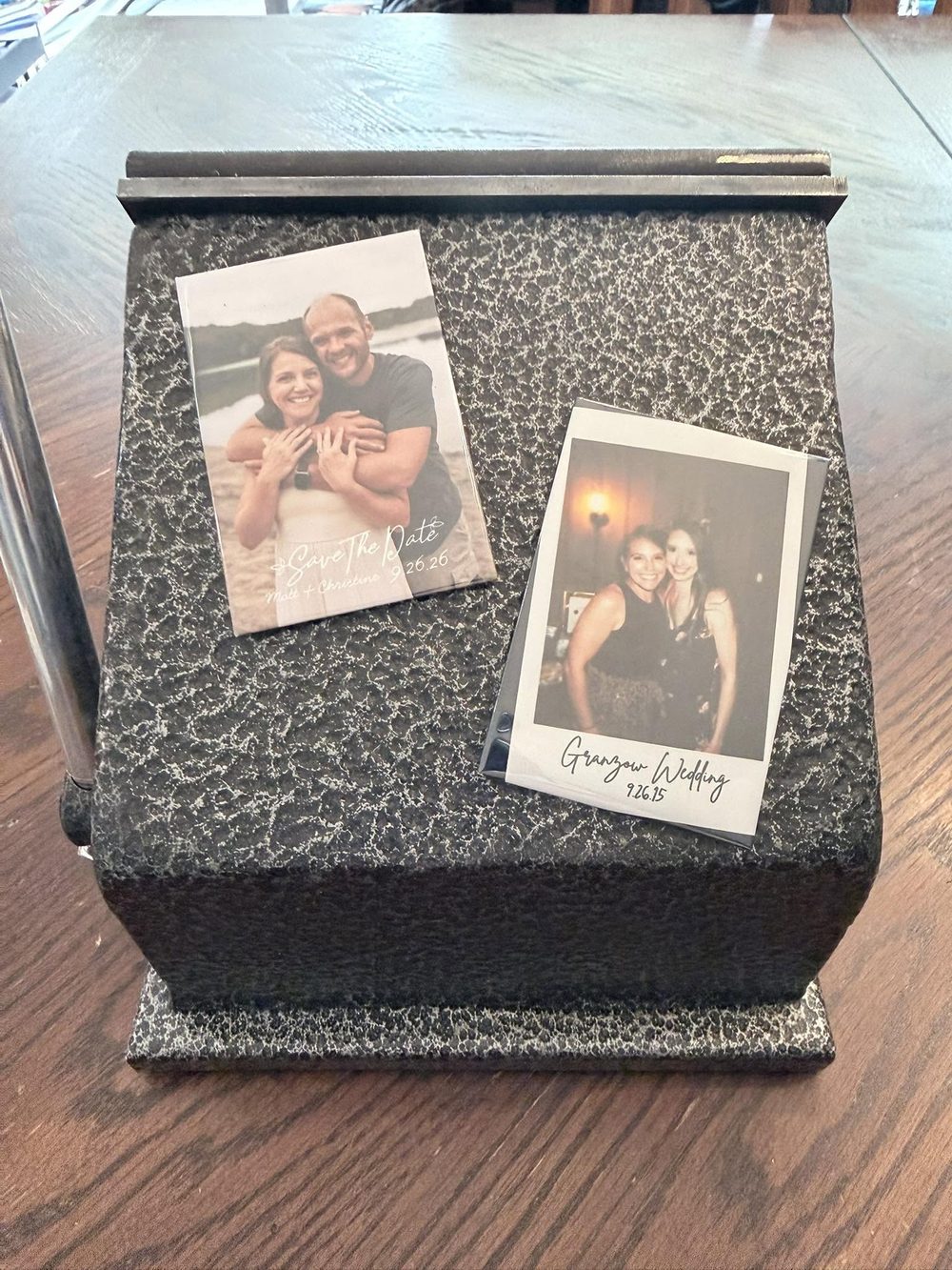 A 2x3 custom photo magnet set displayed on a fridge